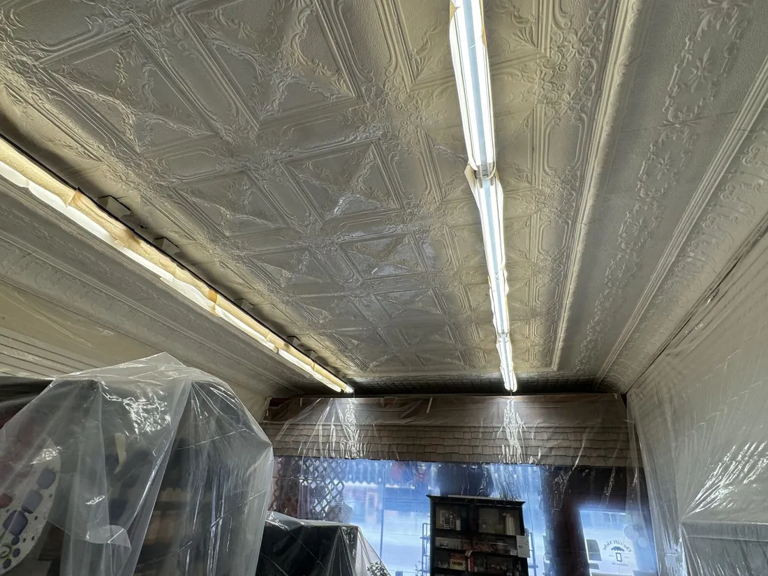 Historic Pressed-Tin Ceiling — Gift Shop — before