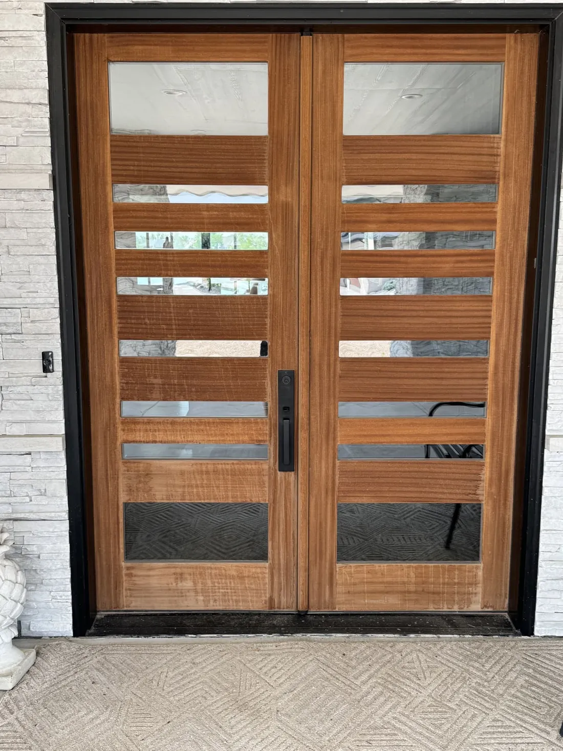 Mahogany Double Front Doors — Refinished — before